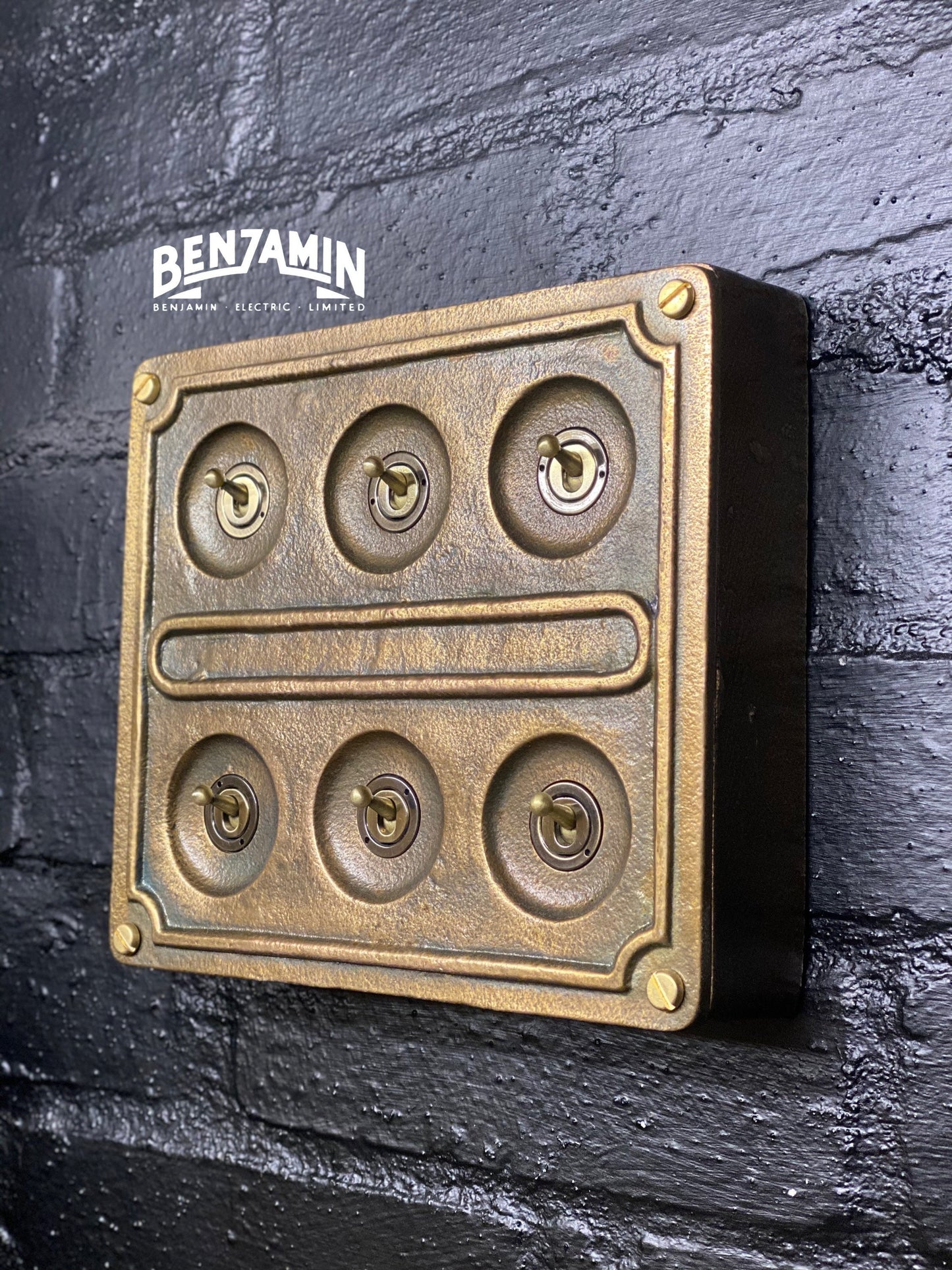 6 Gang 2 Way Bronze Solid Cast Metal Conduit Light Switch Industrial - BS EN Approved Vintage Crabtree Style