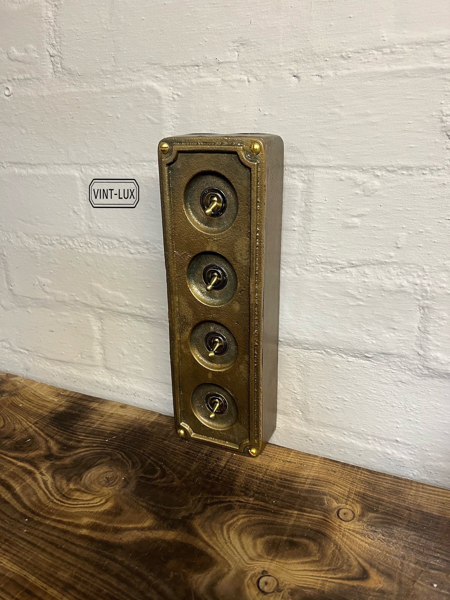 4 Gang 2 Way Solid Cast Bronze Metal Conduit Light Switch Industrial - BS EN Approved Vintage Crabtree 1950’s Style