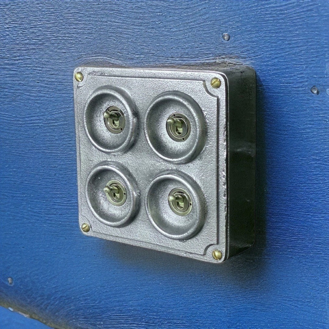 4 Gang 2 Way Solid Cast Metal Conduit Light Switch Industrial - BS EN Approved Vintage Crabtree 1950’s Style