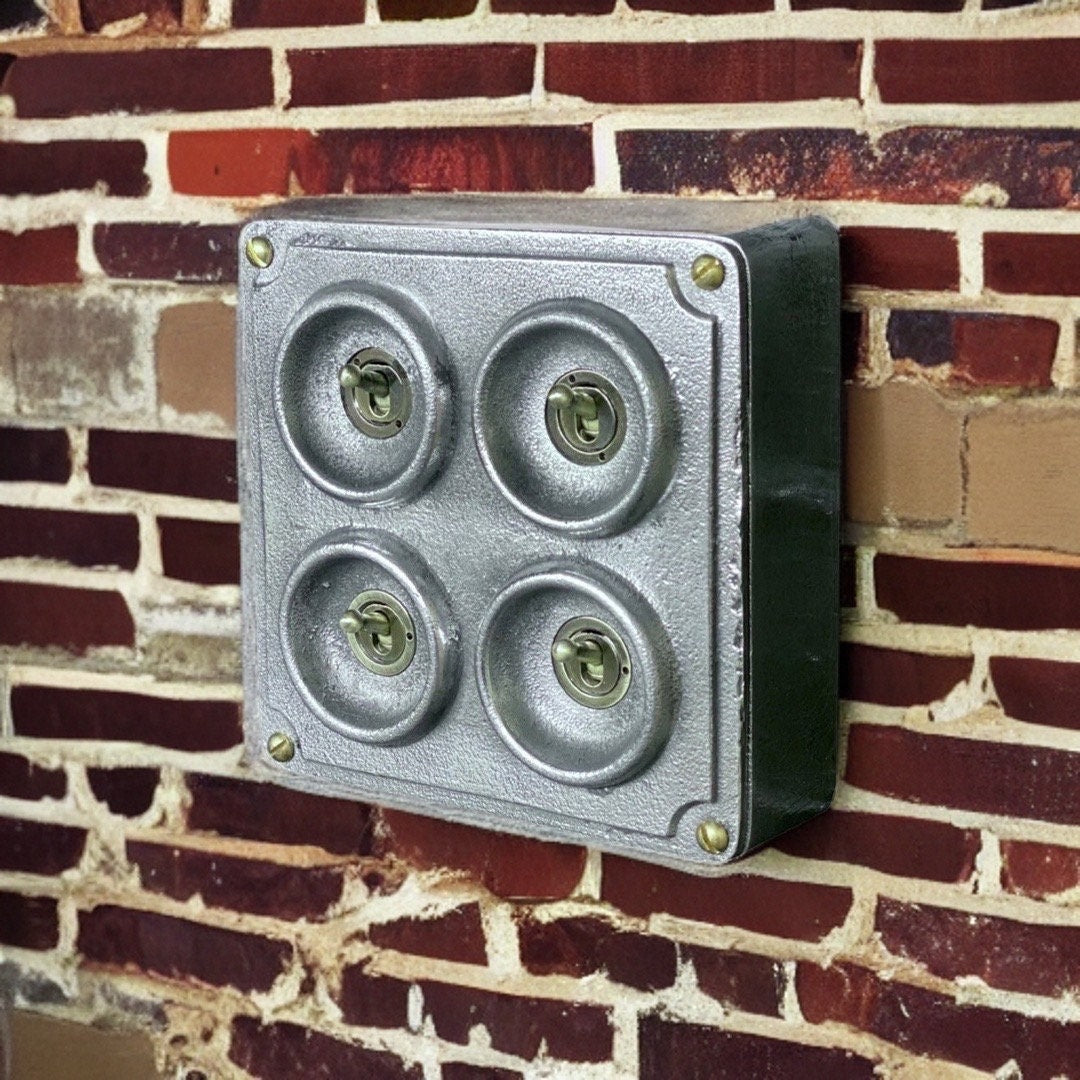 4 Gang 2 Way Solid Cast Metal Conduit Light Switch Industrial - BS EN Approved Vintage Crabtree 1950’s Style