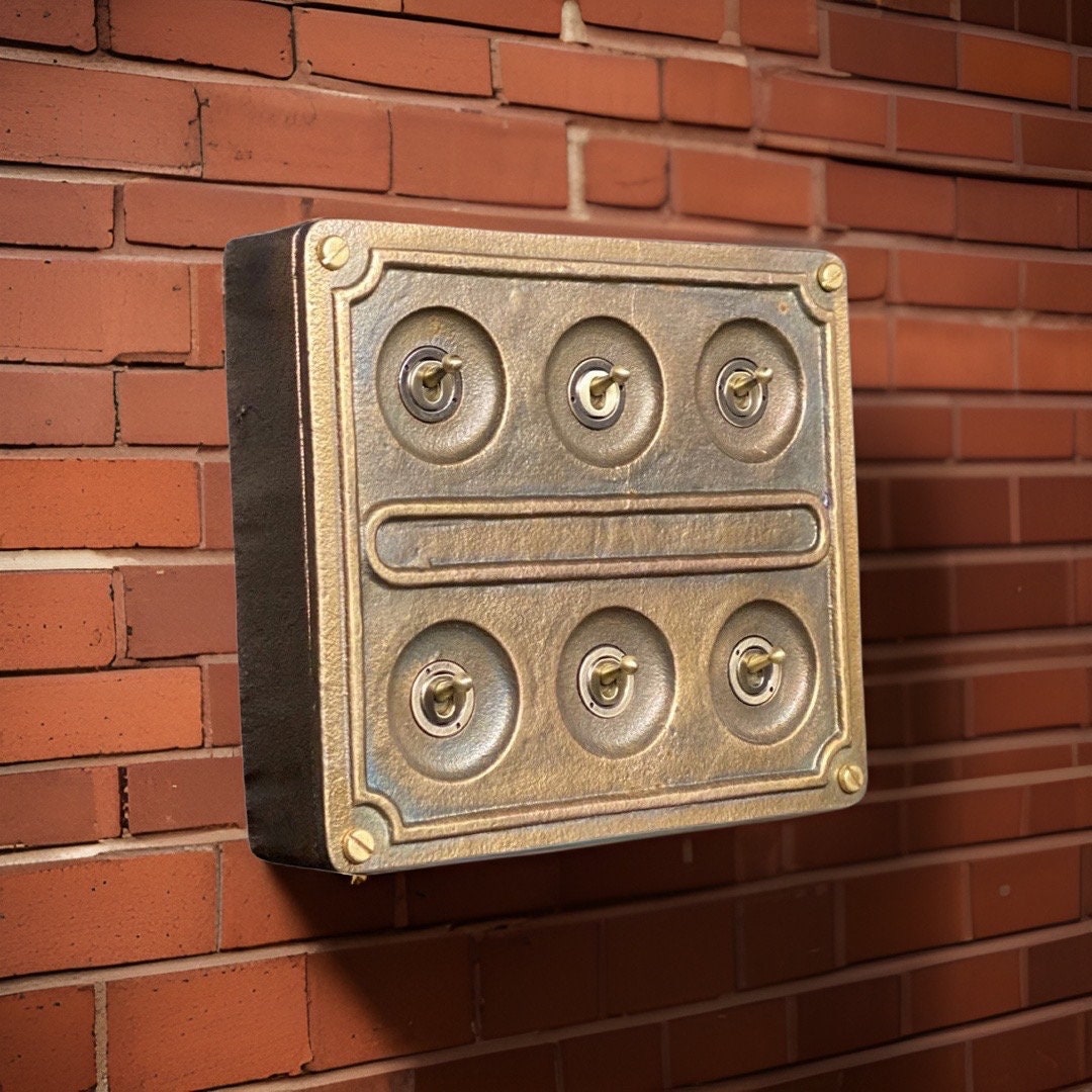 6 Gang 2 Way Bronze Solid Cast Metal Conduit Light Switch Industrial - BS EN Approved Vintage Crabtree Style
