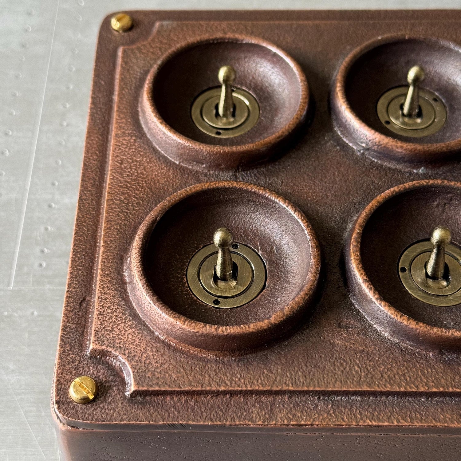 6 Gang 2 Way Antique Copper Solid Cast Metal Conduit Light Switch Industrial - BS EN Vintage Crabtree 1950’s Style