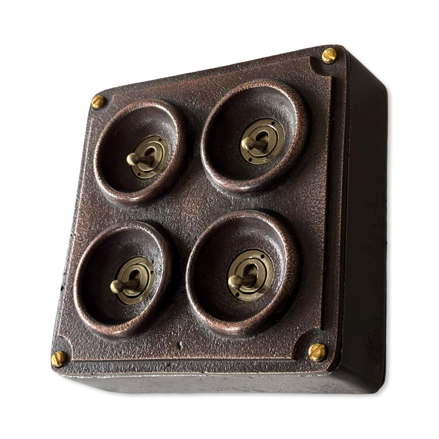 4 Gang 2 Way Solid Antique Copper Metal Surface Mounting Conduit Light Switch Crabtree Industrial - BS EN Approved
