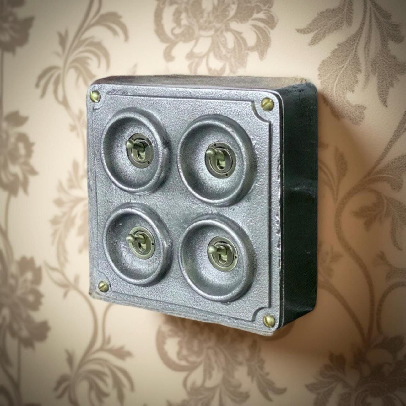 4 Gang 2 Way Solid Cast Metal Conduit Light Switch Industrial - BS EN Approved Vintage Crabtree 1950’s Style