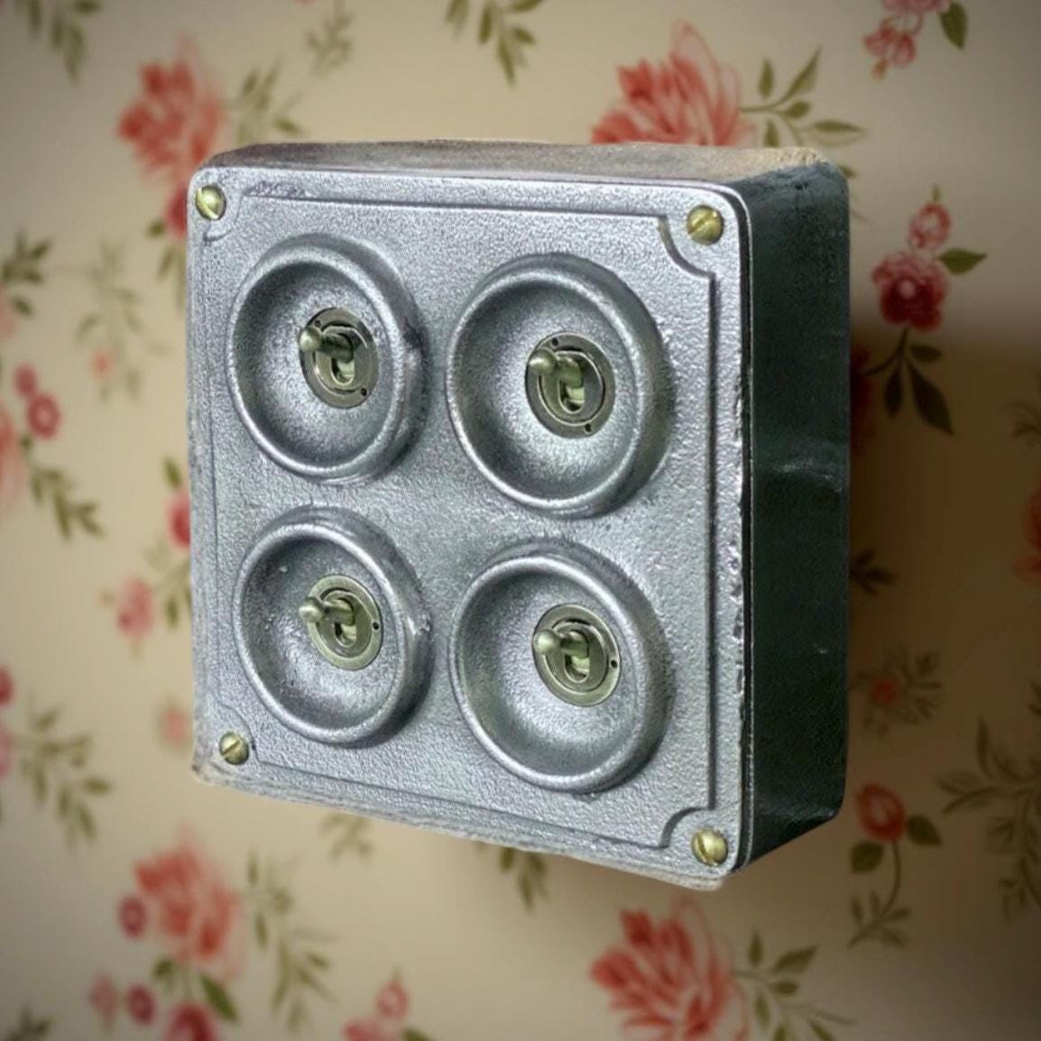 4 Gang 2 Way Solid Cast Metal Conduit Light Switch Industrial - BS EN Approved Vintage Crabtree 1950’s Style