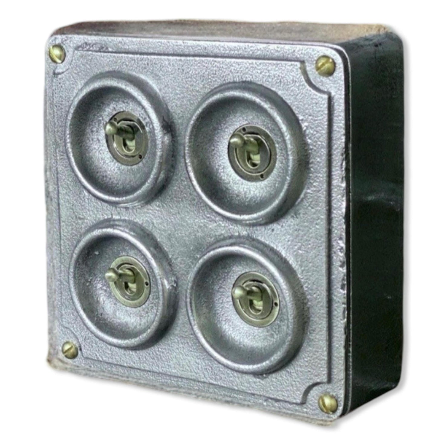 4 Gang 2 Way Solid Cast Metal Conduit Light Switch Industrial - BS EN Approved Vintage Crabtree 1950’s Style