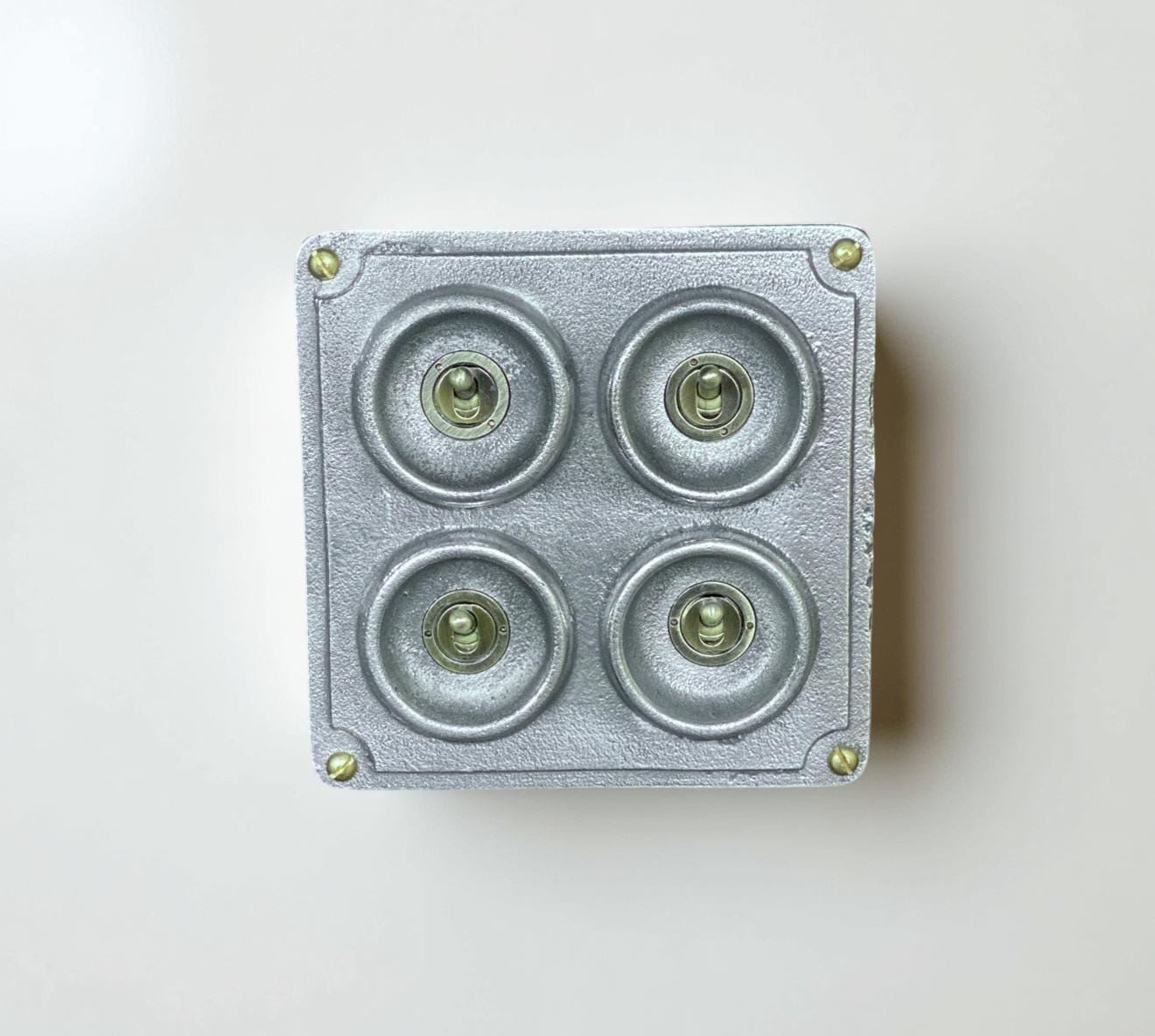 4 Gang 2 Way Solid Cast Metal Conduit Light Switch Industrial - BS EN Approved Vintage Crabtree 1950’s Style