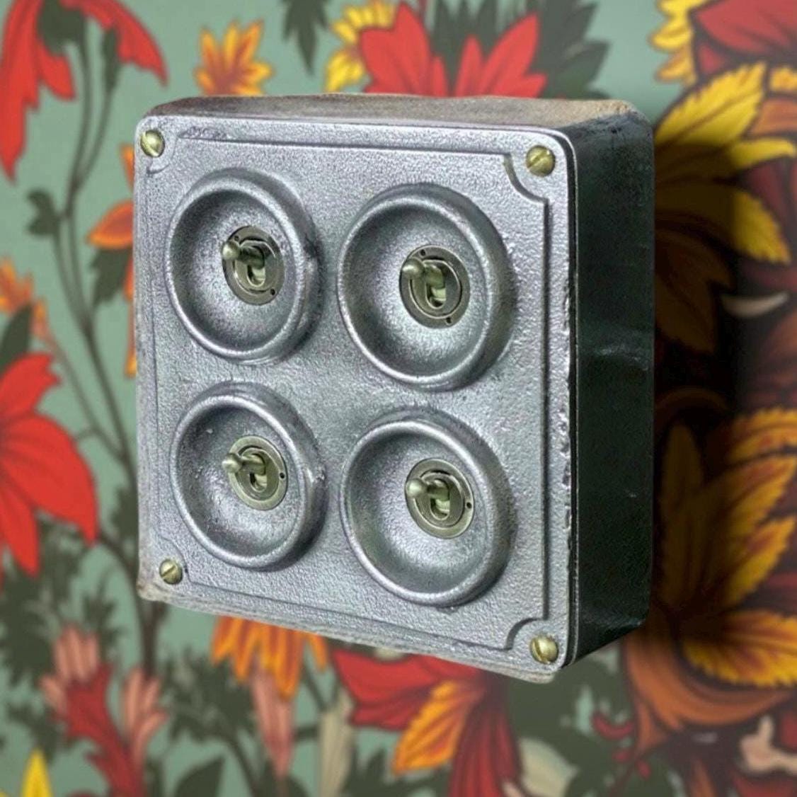 4 Gang 2 Way Solid Cast Metal Conduit Light Switch Industrial - BS EN Approved Vintage Crabtree 1950’s Style