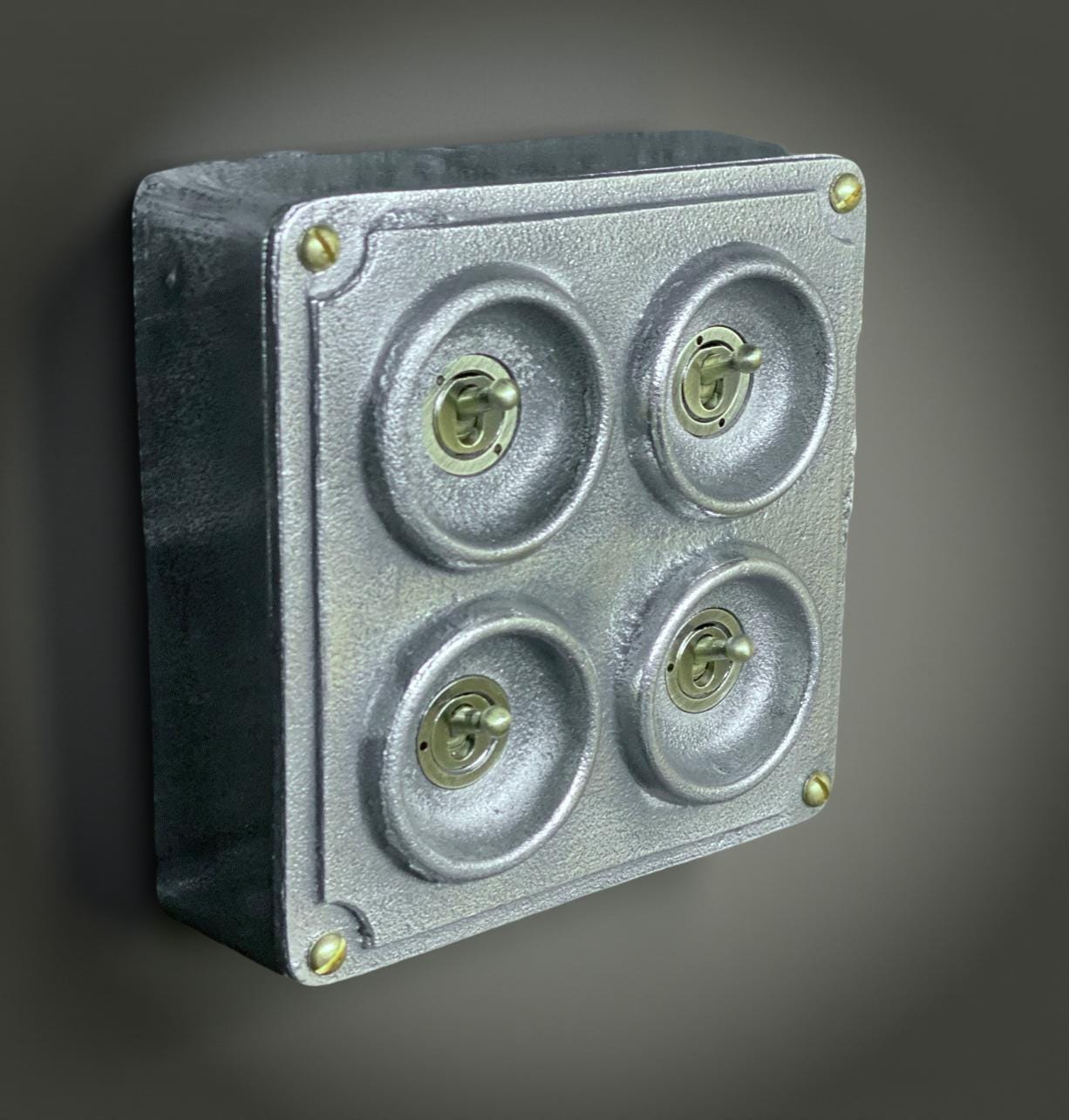 4 Gang 2 Way Solid Cast Metal Conduit Light Switch Industrial - BS EN Approved Vintage Crabtree 1950’s Style