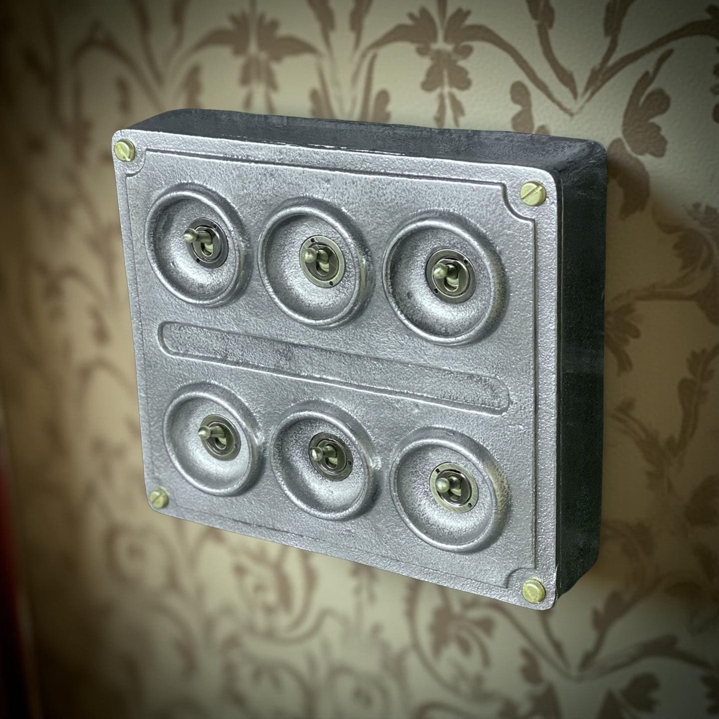 6 Gang 2 Way Solid Cast Metal Light Switch Industrial - BS EN Approved Vintage Crabtree 1950’s Style