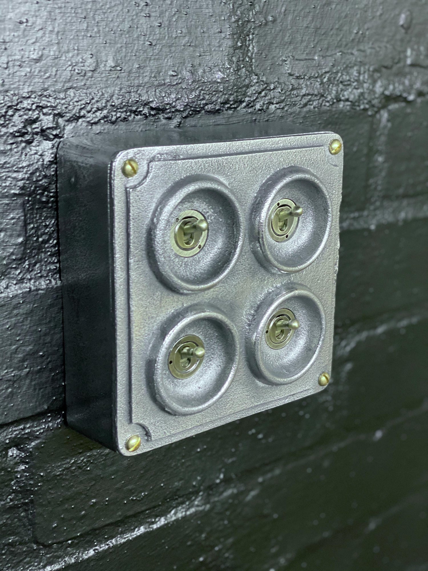 4 Gang 2 Way Solid Cast Metal Conduit Light Switch Industrial - BS EN Approved Vintage Crabtree 1950’s Style