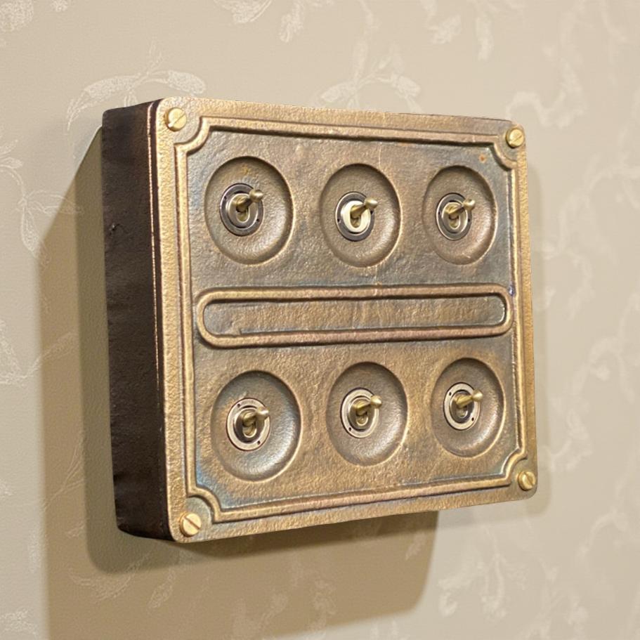 6 Gang 2 Way Bronze Solid Cast Metal Conduit Light Switch Industrial - BS EN Approved Vintage Crabtree Style