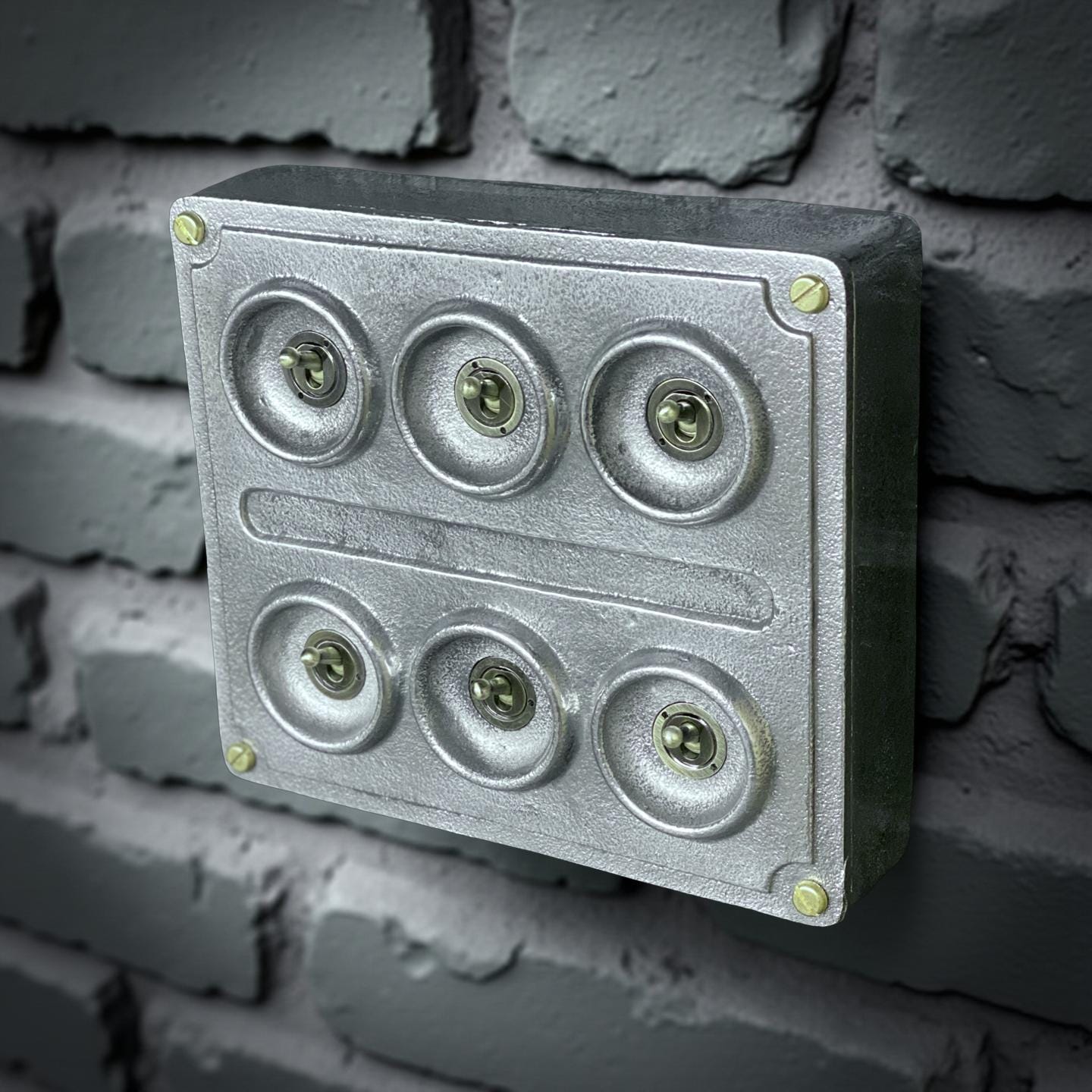 6 Gang 2 Way Solid Cast Metal Light Switch Industrial - BS EN Approved Vintage Crabtree 1950’s Style