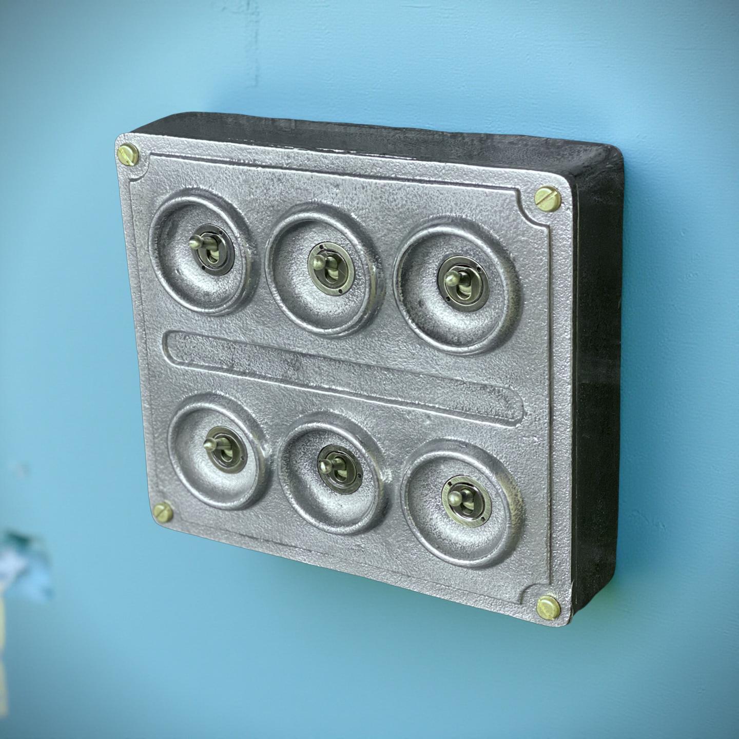 6 Gang 2 Way Solid Cast Metal Light Switch Industrial - BS EN Approved Vintage Crabtree 1950’s Style