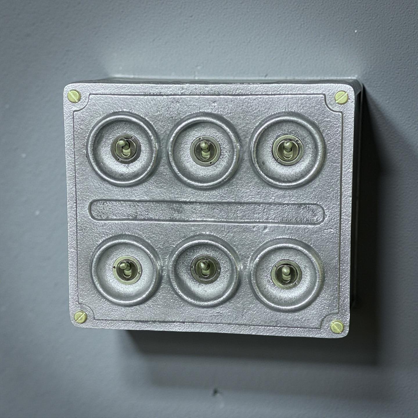 6 Gang 2 Way Solid Cast Metal Light Switch Industrial - BS EN Approved Vintage Crabtree 1950’s Style