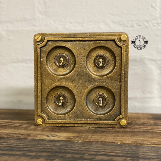 4 Gang 2 Way Solid Antique Brass Bronze Metal Light Switch Industrial - BS EN Approved Vintage Britmac 1950’s Style