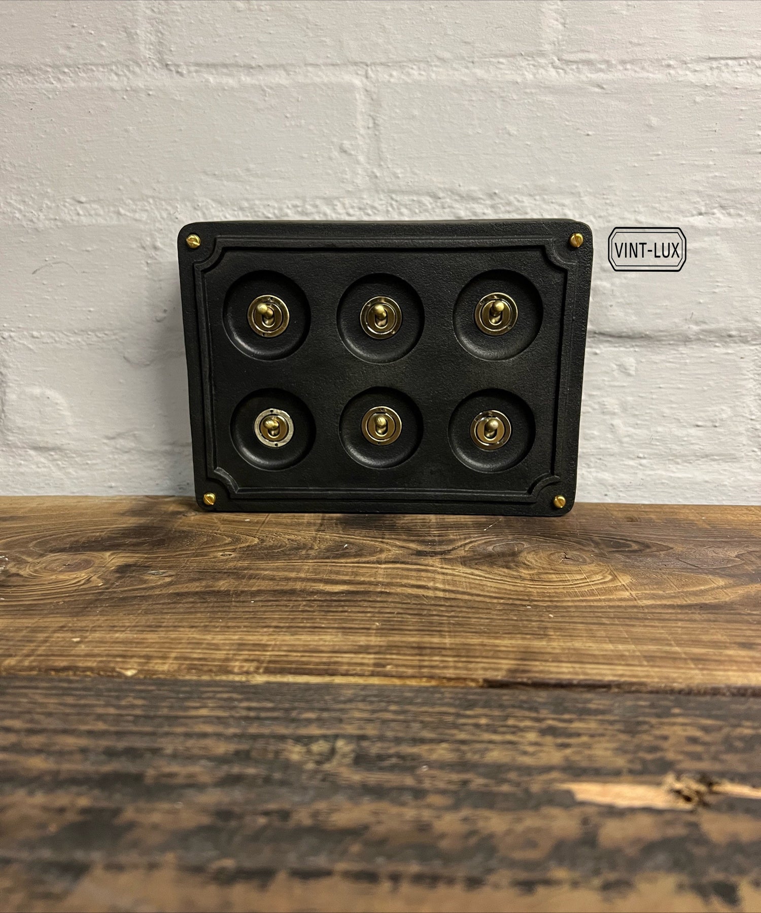 6 Gang 2 Way Black Zinc Solid Cast Metal Light Switch Industrial - BS EN Approved Vintage Britmac 1950’s Style