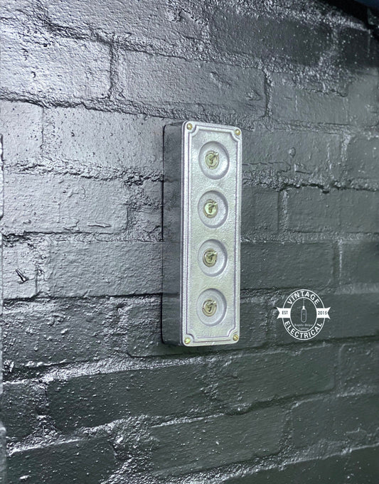 4 Gang 2 Way Solid Cast Metal Light Switch Industrial - BS EN Approved Vintage Britmac 1950’s Style
