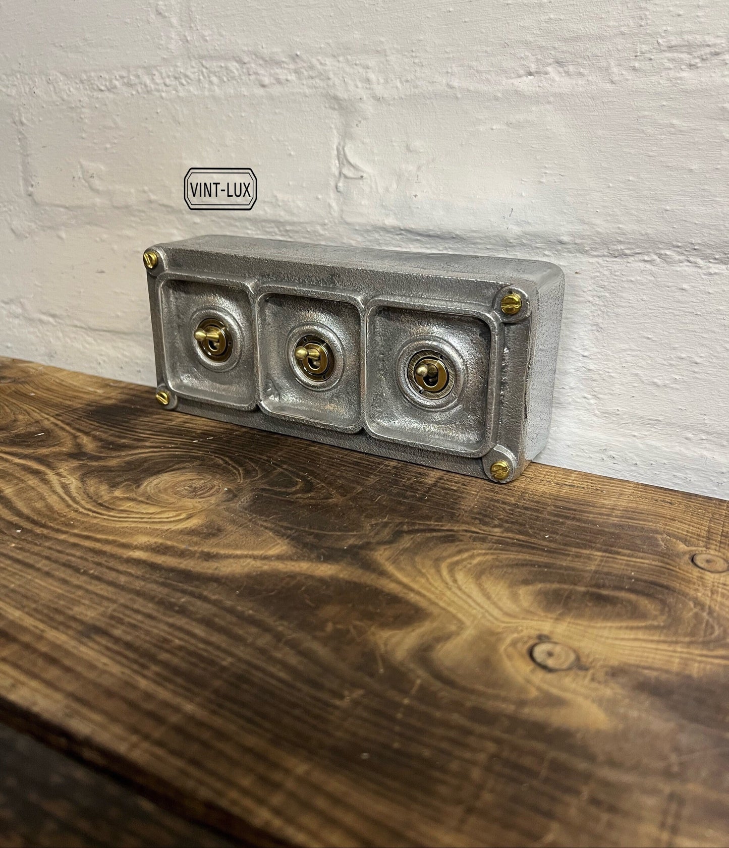 3 Gang 2 Way Solid Cast Metal Light Switch Industrial 2 Way - BS EN Approved Vintage Tucker 1950’s Style