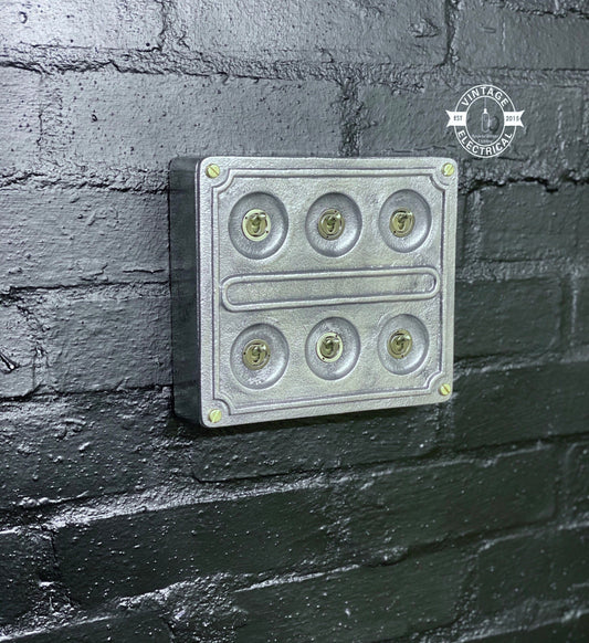 6 Gang 2 Way Solid Cast Metal Light Switch Industrial - BS EN Approved Vintage Britmac 1950’s Style