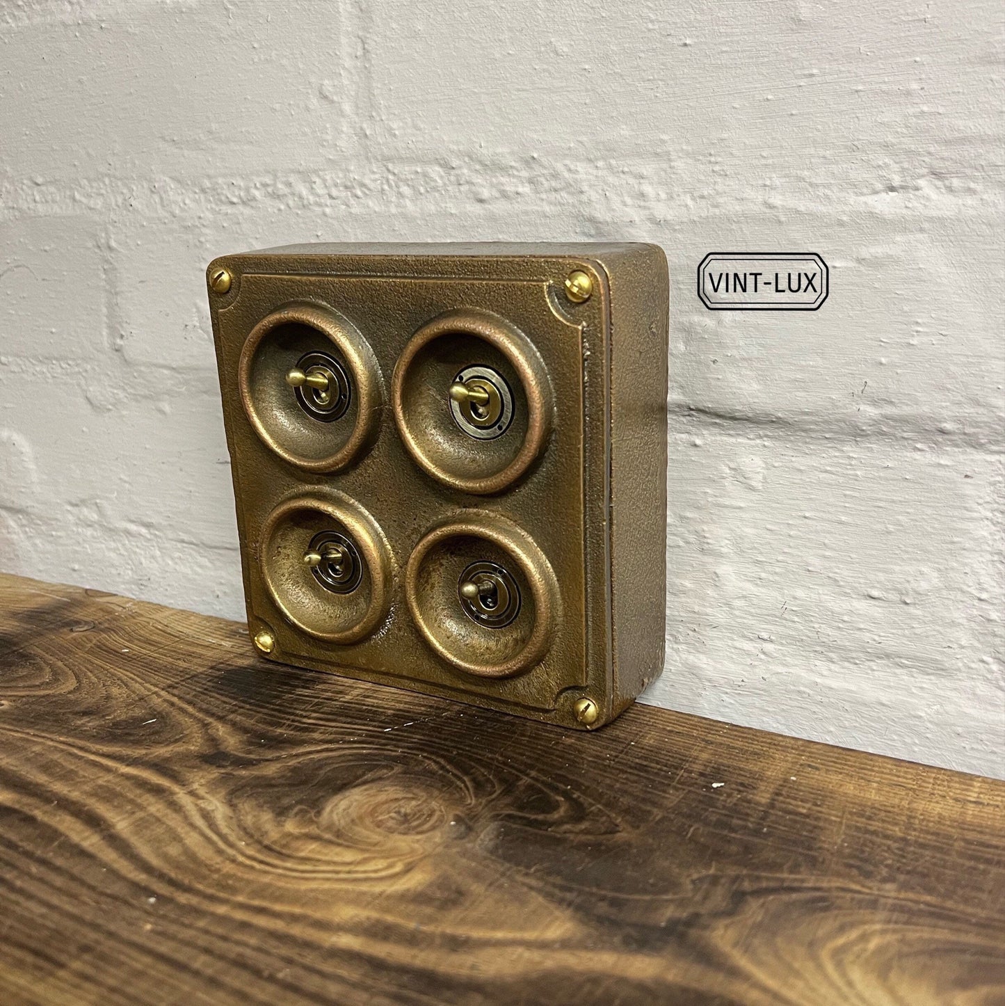 4 Gang 2 Way Solid Antique Brass Bronze Metal Light Switch Industrial - BS EN Approved Vintage Crabtree 1950’s Style