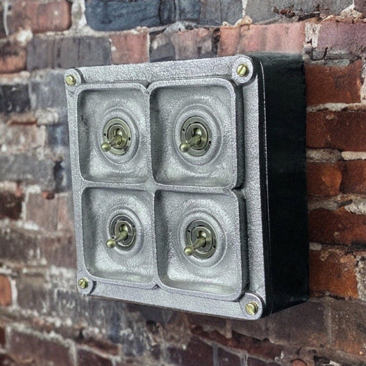 4 Gang 2 Way Solid Cast Metal Light Switch Industrial - BS EN Approved Vintage Tucker 1950’s Style
