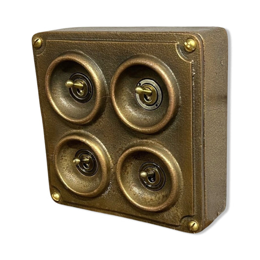 4 Gang 2 Way Solid Antique Brass Bronze Metal Light Switch Industrial - BS EN Approved Vintage Crabtree 1950’s Style