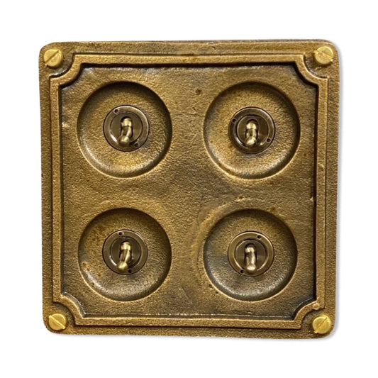 4 Gang 2 Way Solid Antique Brass Bronze Metal Light Switch Industrial - BS EN Approved Vintage Britmac 1950’s Style
