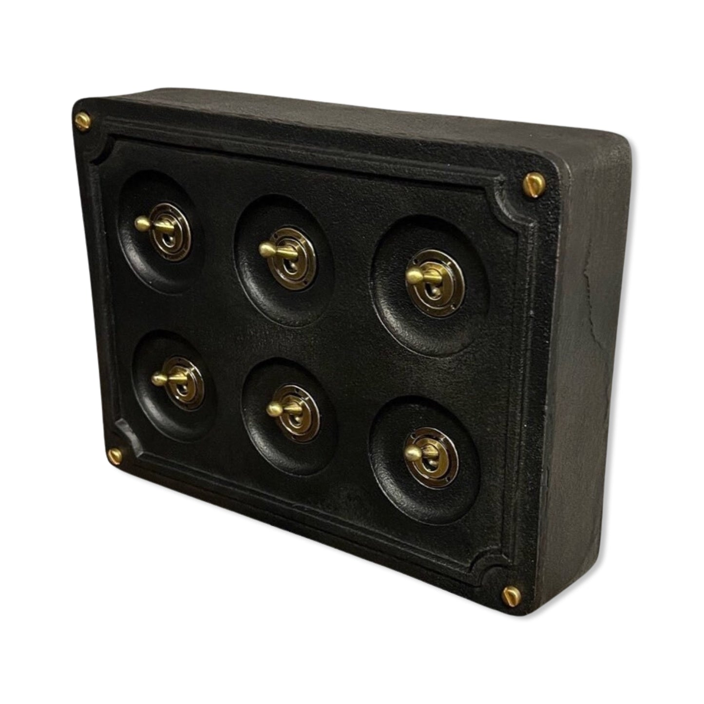 6 Gang 2 Way Black Zinc Solid Cast Metal Light Switch Industrial - BS EN Approved Vintage Britmac 1950’s Style