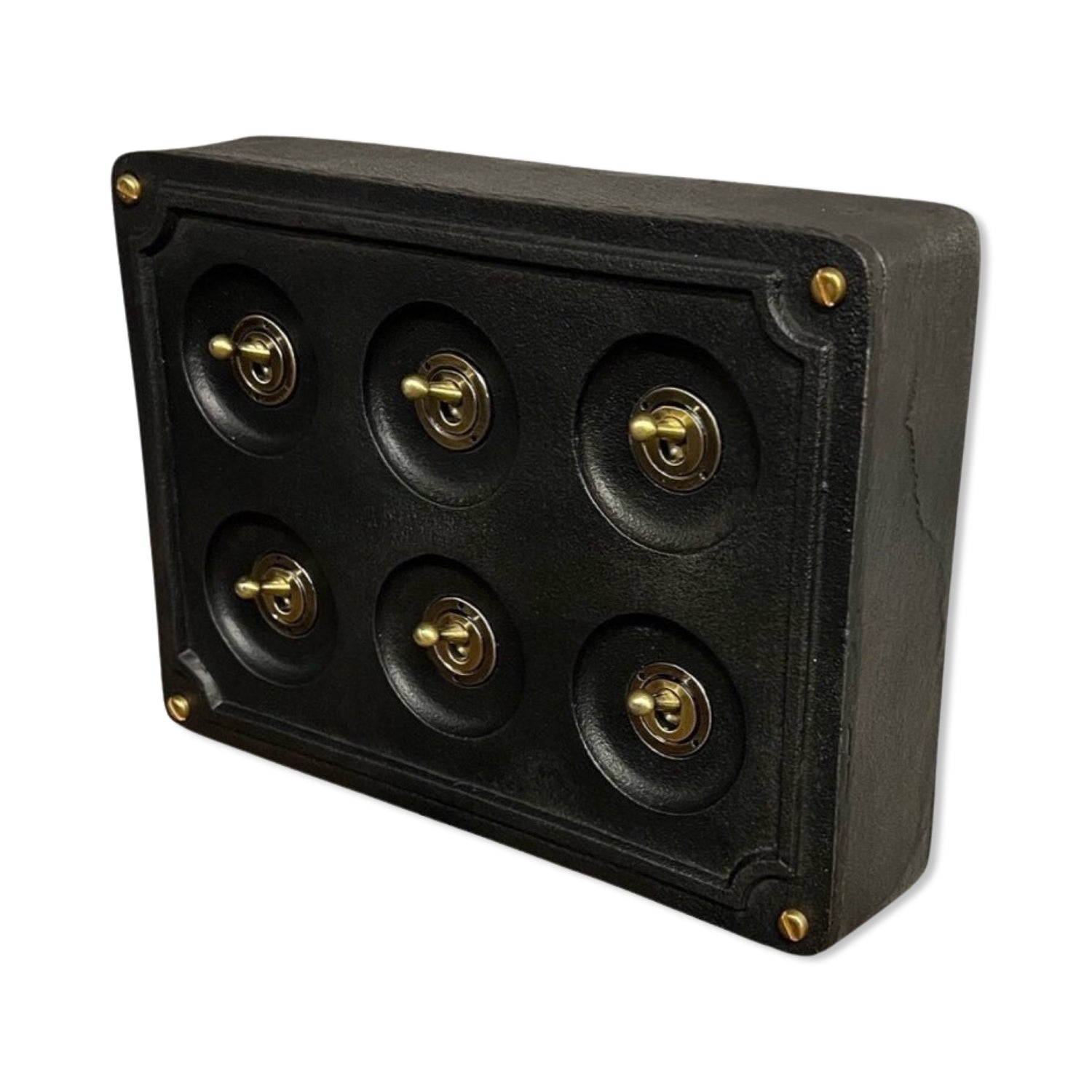 6 Gang 2 Way Black Zinc Solid Cast Metal Light Switch Industrial - BS EN Approved Vintage Britmac 1950’s Style