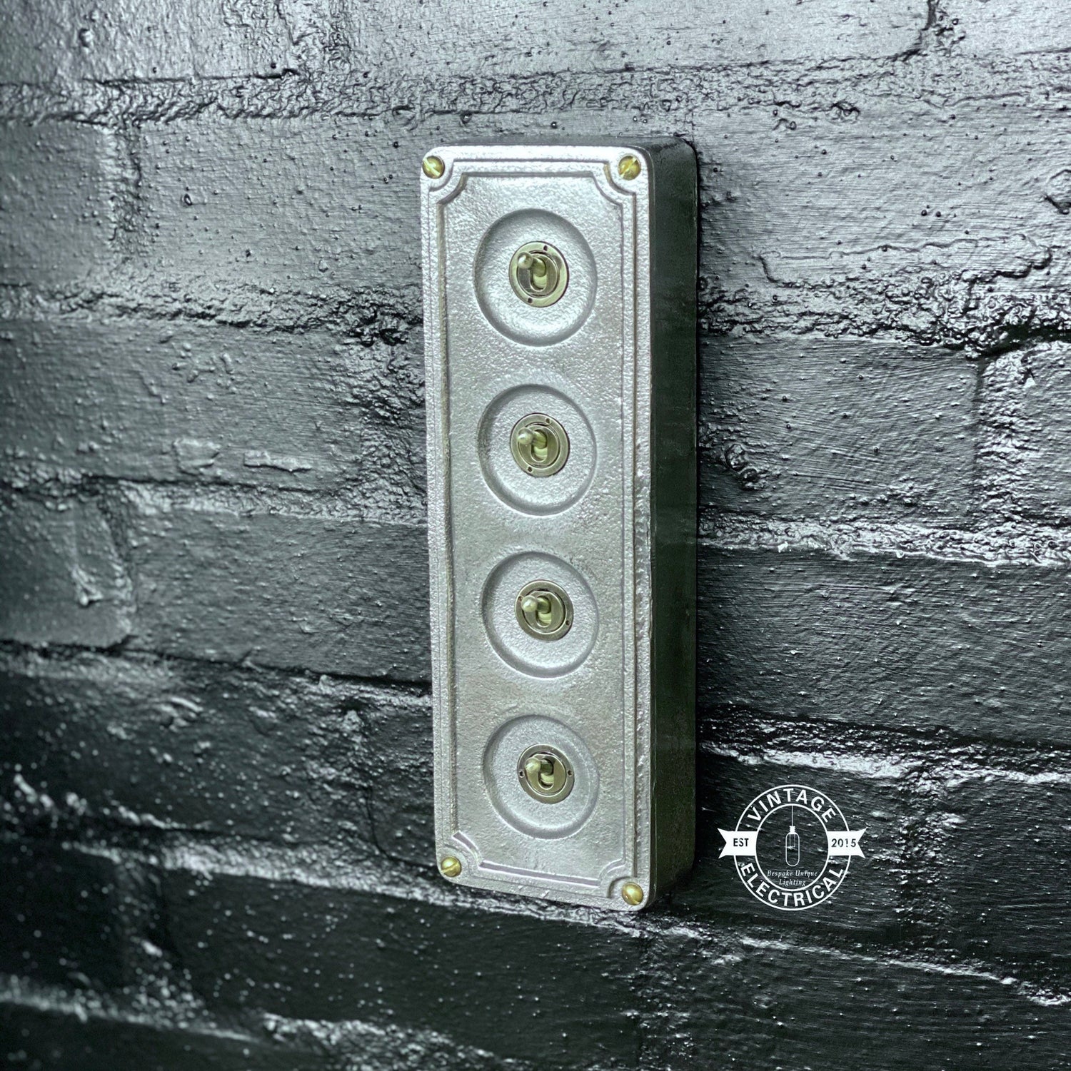 4 Gang 2 Way Solid Cast Metal Conduit Light Switch Industrial - BS EN Approved Vintage Crabtree 1950’s Style