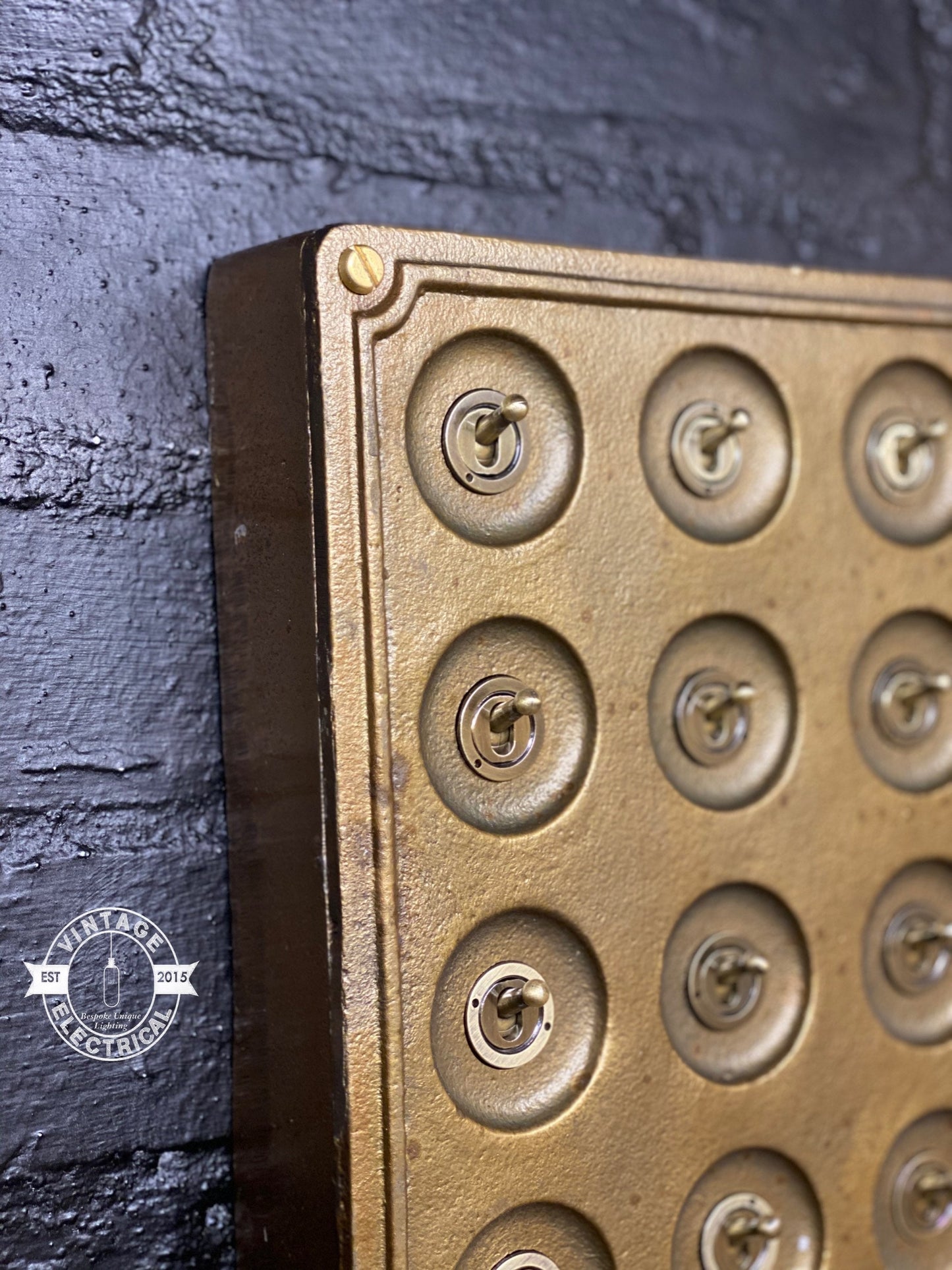 12 Gang 2 Way Bronze Solid Cast Metal Surface Mounting Conduit Light Switch Industrial - BS EN Approved Vintage Crabtree 1950