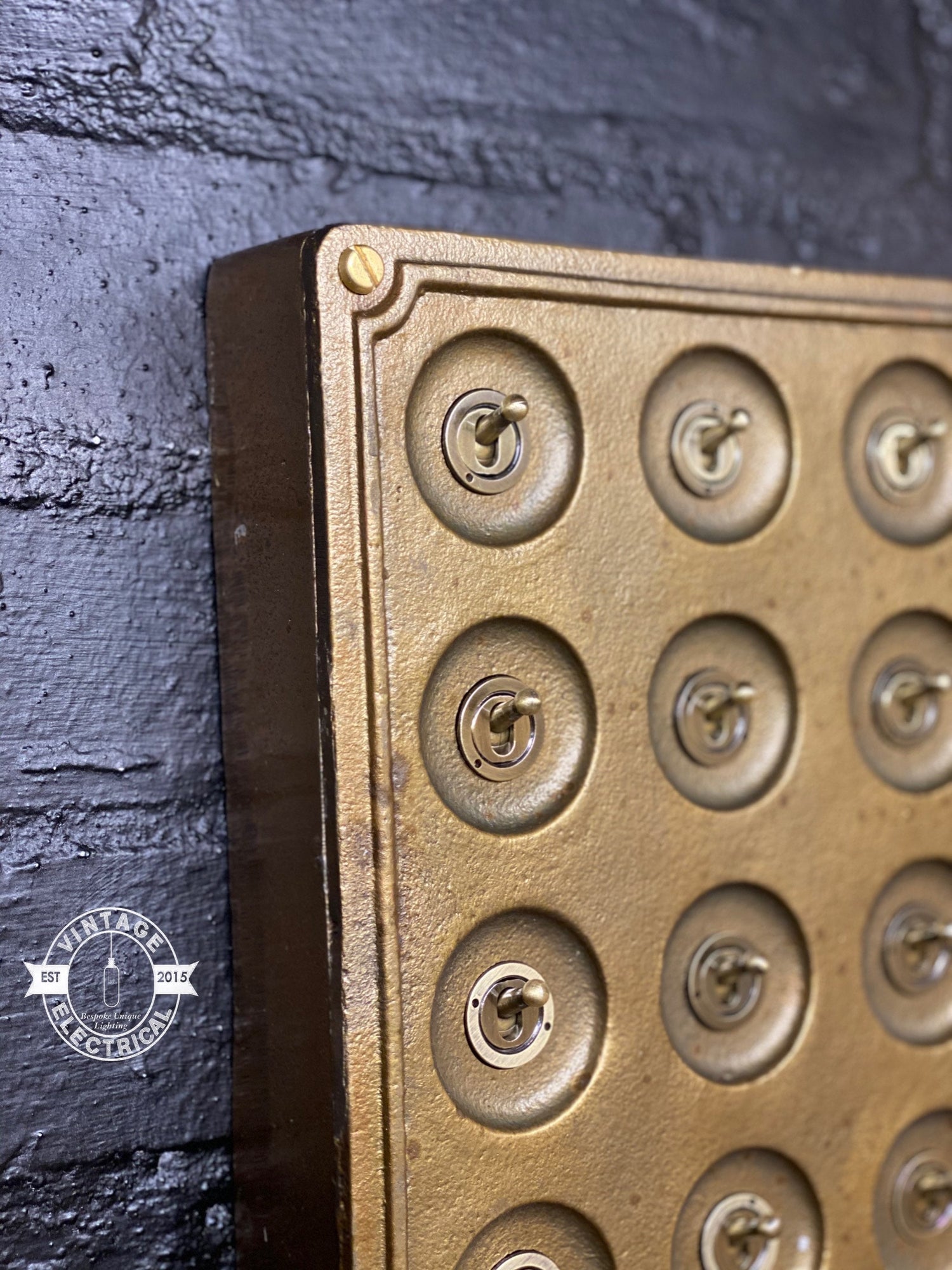 12 Gang 2 Way Bronze Solid Cast Metal Surface Mounting Conduit Light Switch Industrial - BS EN Approved Vintage Crabtree 1950