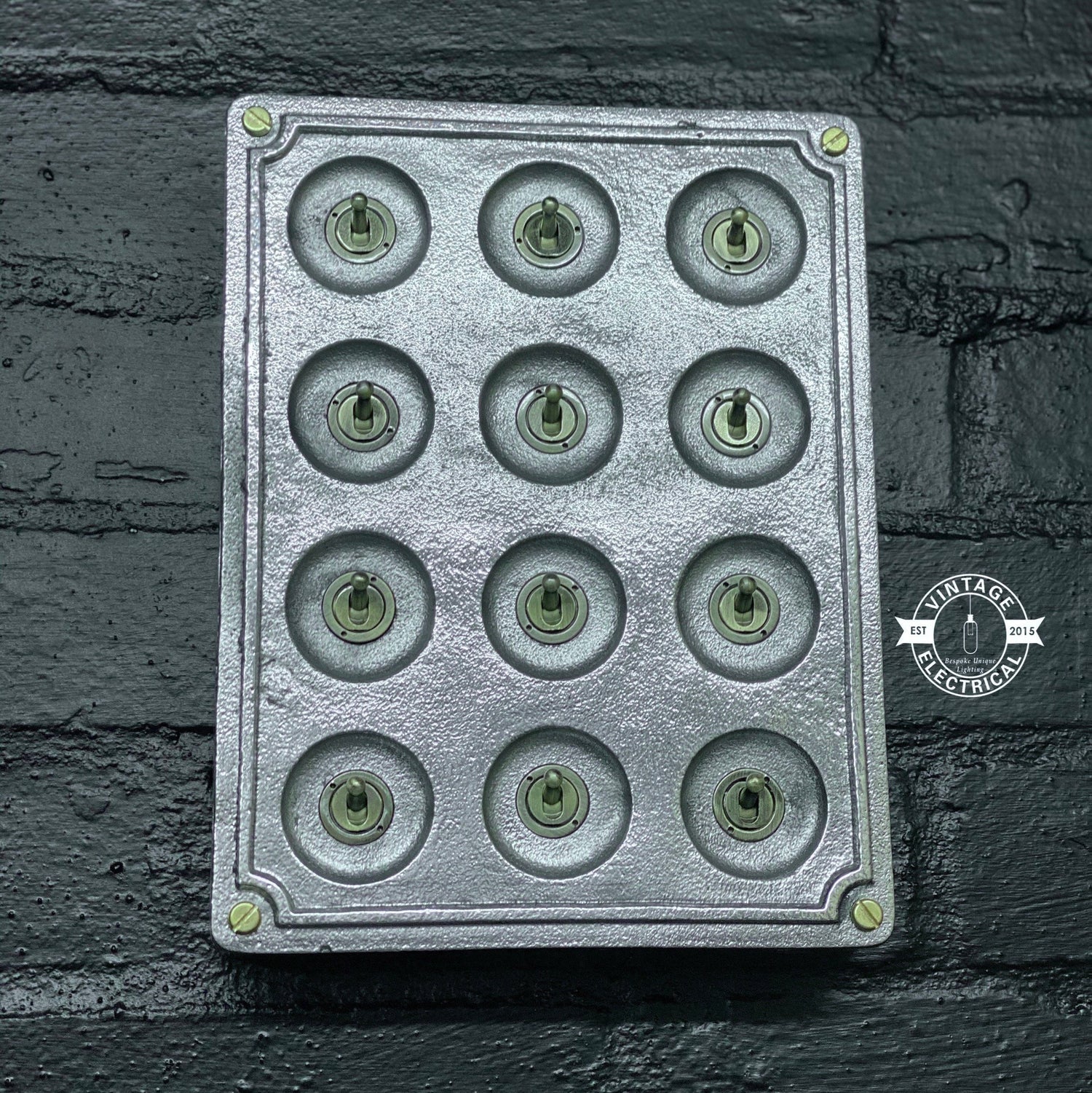 12 Gang 2 Way Solid Cast Metal Surface Mounting Conduit Light Switch Industrial - BS EN Approved Vintage Crabtree 1950’s Style