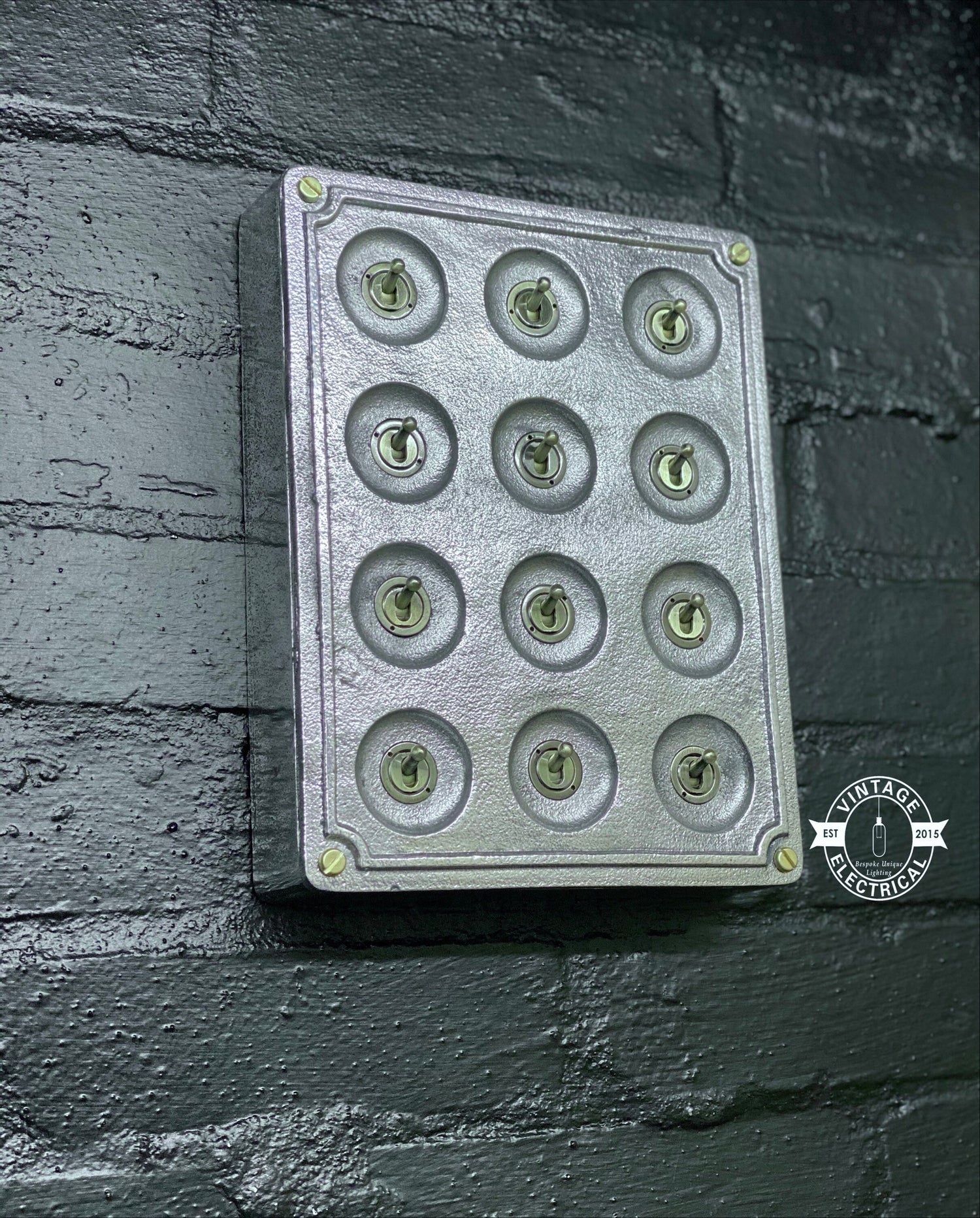 12 Gang 2 Way Solid Cast Metal Surface Mounting Conduit Light Switch Industrial - BS EN Approved Vintage Crabtree 1950’s Style