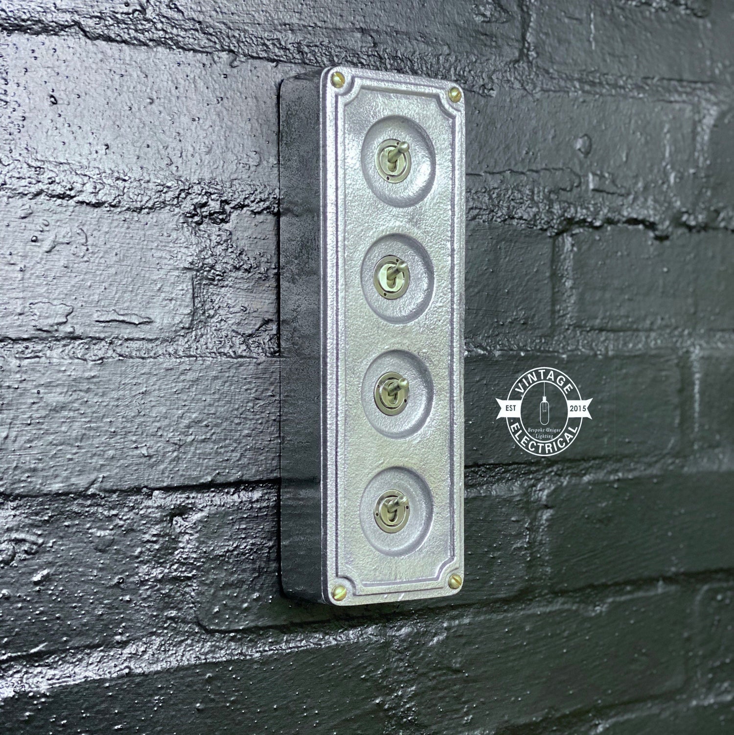 4 Gang 2 Way Solid Cast Metal Conduit Light Switch Industrial - BS EN Approved Vintage Crabtree 1950’s Style