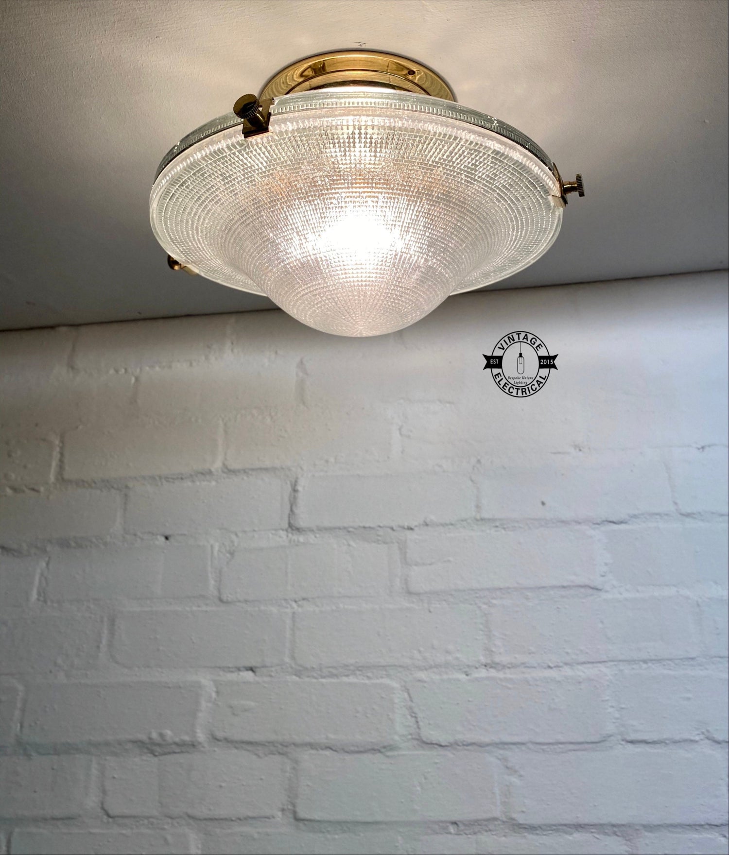 Houghton ~ Flush Mount Holophane Glass Light Vintage Design ~