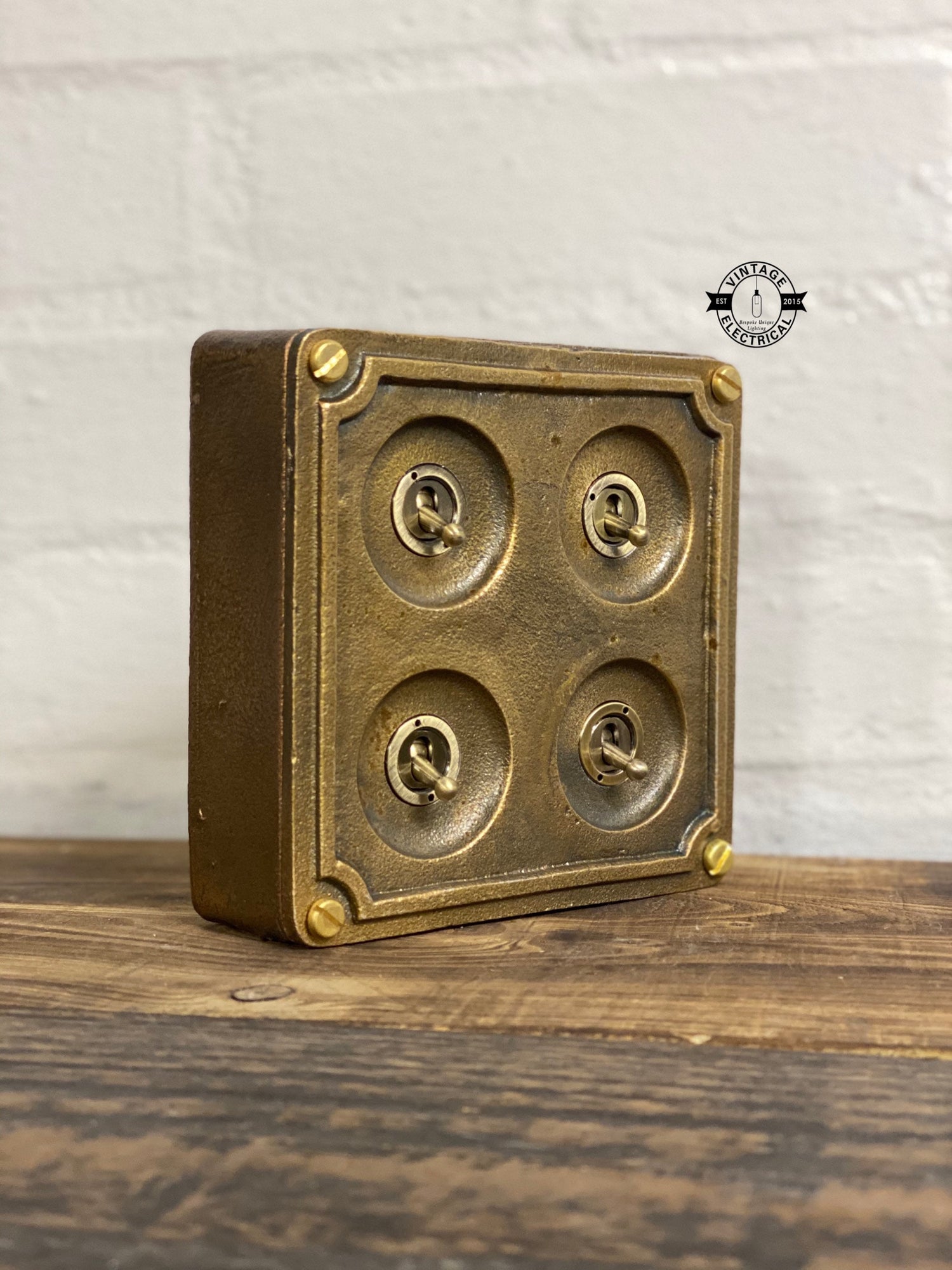 4 Gang 2 Way Solid Antique Brass Bronze Metal Conduit Light Switch Industrial - BS EN Approved Vintage Crabtree 1950’s Style