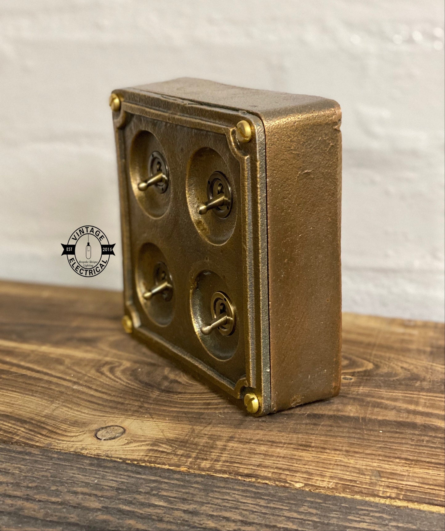 4 Gang 2 Way Solid Antique Brass Bronze Metal Conduit Light Switch Industrial - BS EN Approved Vintage Crabtree 1950’s Style