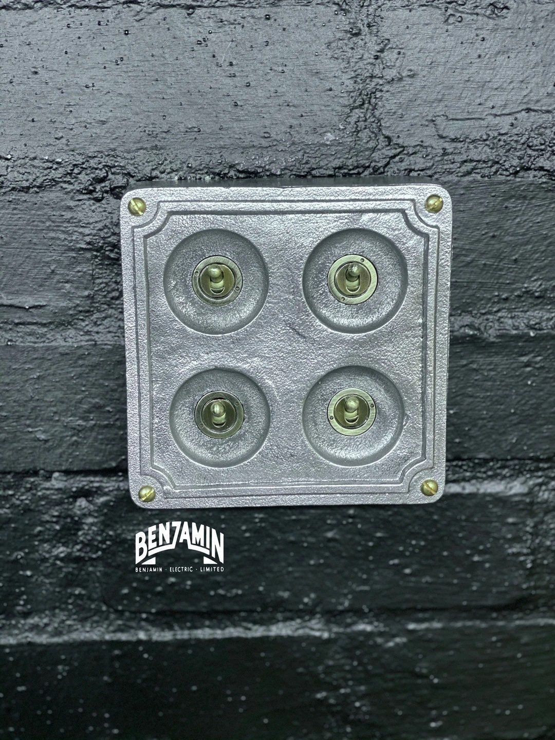 4 Gang 2 Way Solid Cast Metal Conduit Light Switch Industrial - BS EN Approved Vintage Crabtree 1950’s Style