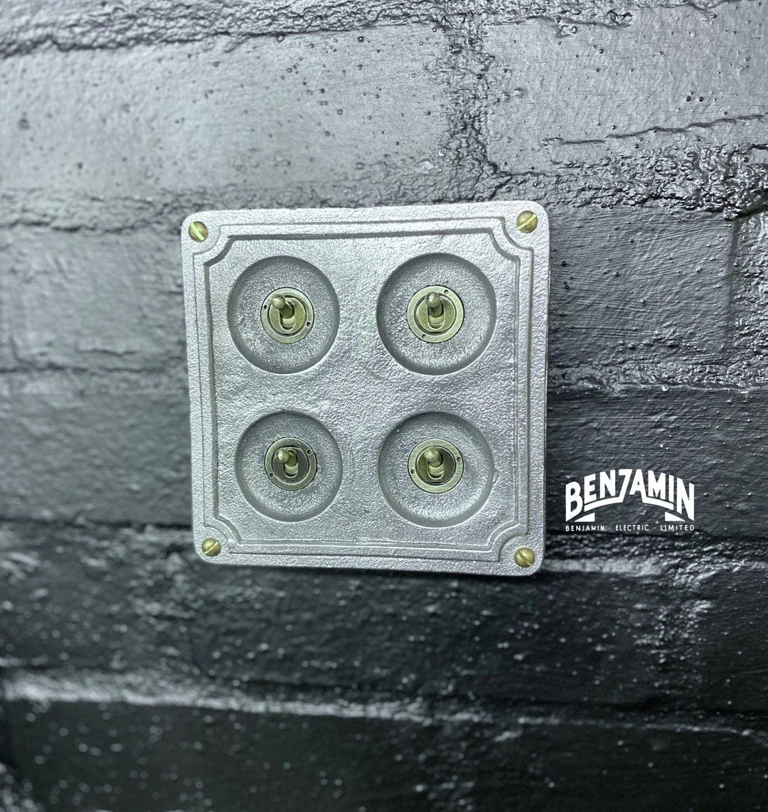 4 Gang 2 Way Solid Cast Metal Conduit Light Switch Industrial - BS EN Approved Vintage Crabtree 1950’s Style