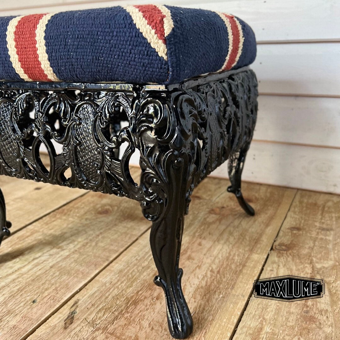 Maxlume ~ Union Jack Flag Bench | Great Britain | Pouf Solid Base | Vintage Style | Floor Standing | Man Cave Foot Stool