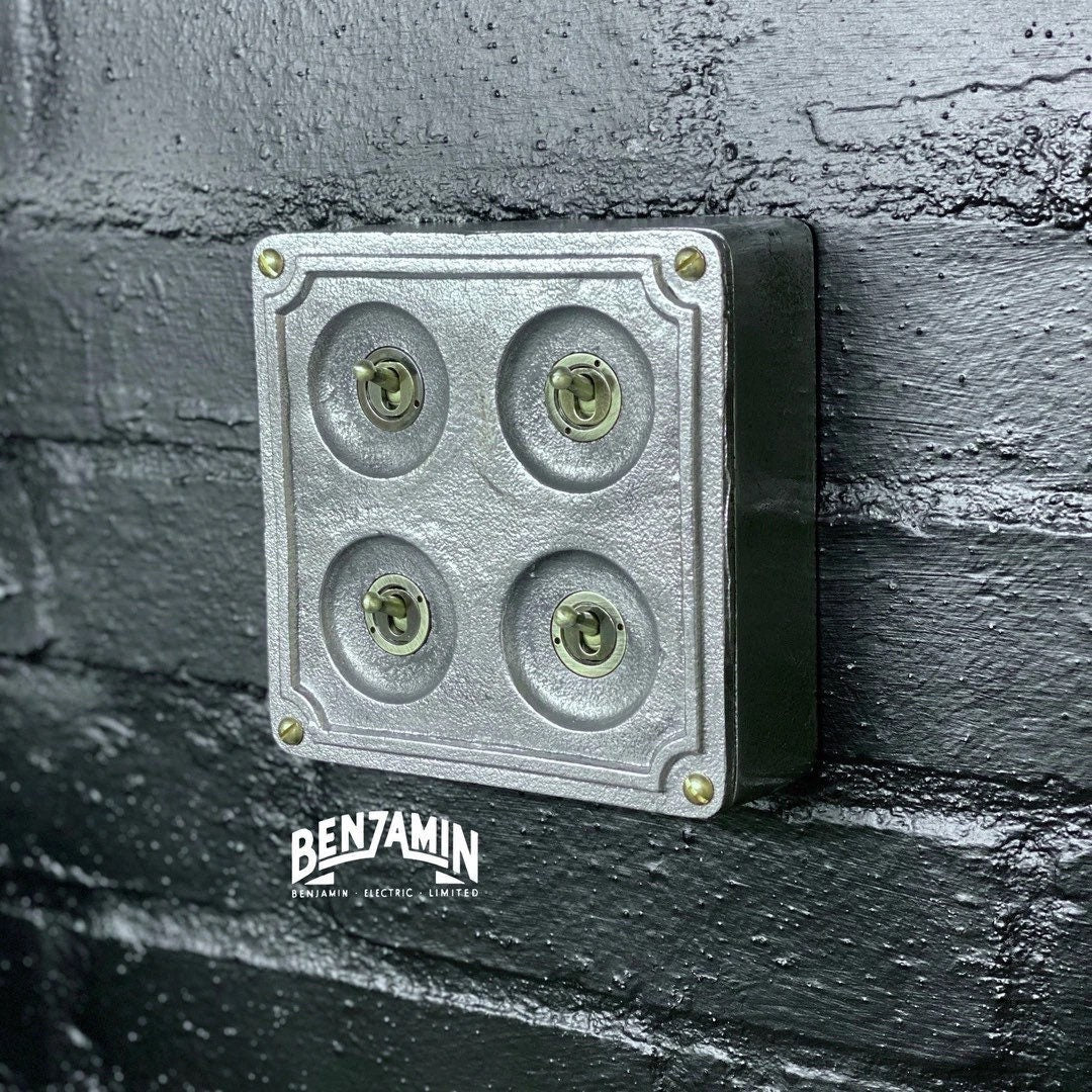 4 Gang 2 Way Solid Cast Metal Conduit Light Switch Industrial - BS EN Approved Vintage Crabtree 1950’s Style