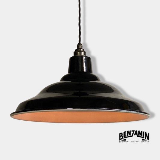 Bawsey ~ *Worn* Jet Black Industrial Factory Shade Light Lamp Pendant ~ 16 Inch