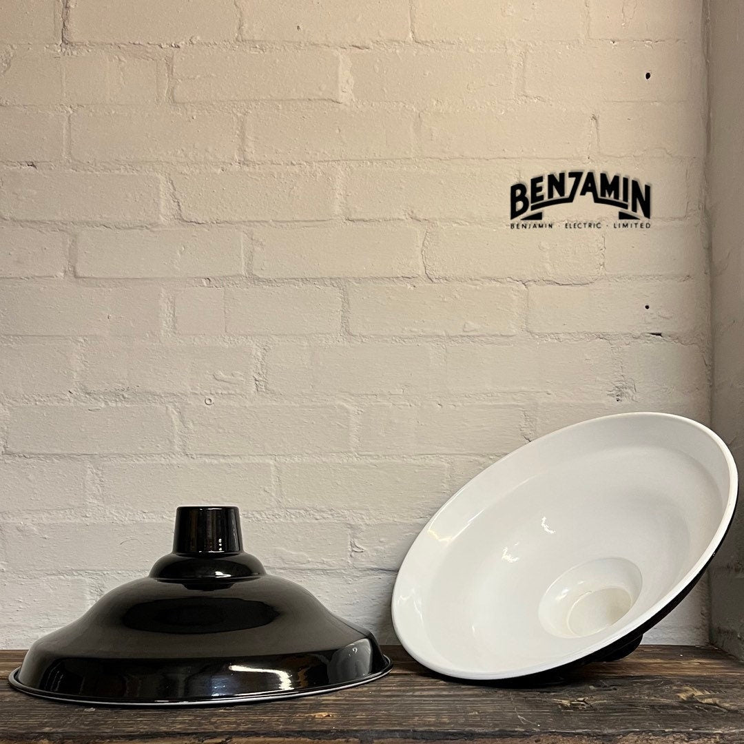 Bawsey ~ *Worn* Jet Black Industrial Factory Shade Light Lamp Pendant ~ 16 Inch