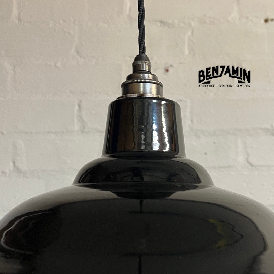 Bawsey ~ *Worn* Jet Black Industrial Factory Shade Light Lamp Pendant ~ 16 Inch