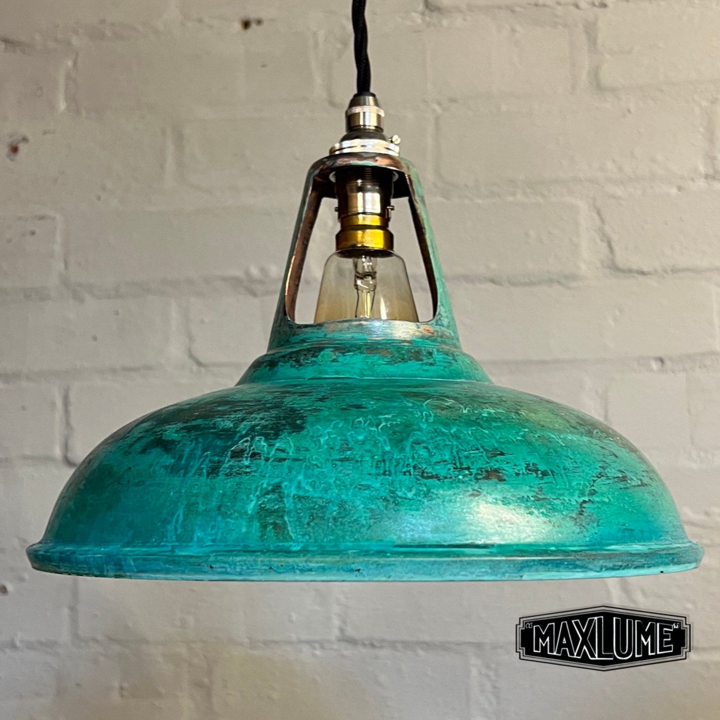 Cawston - Solid Copper Verdigris Patina Slotted Lampshade Pendant Set Light - 11 Inch