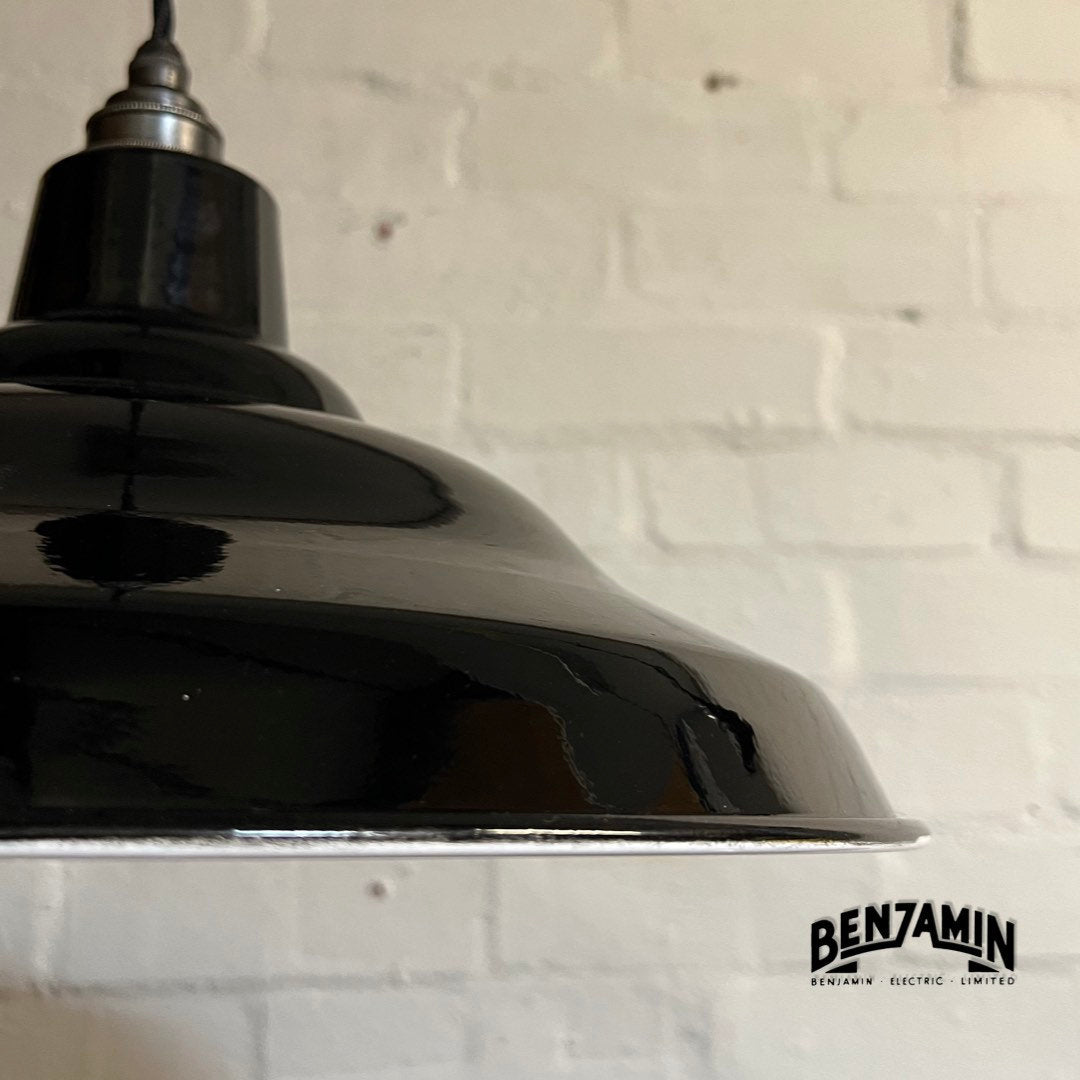 Bawsey ~ *Worn* Jet Black Industrial Factory Shade Light Lamp Pendant ~ 16 Inch