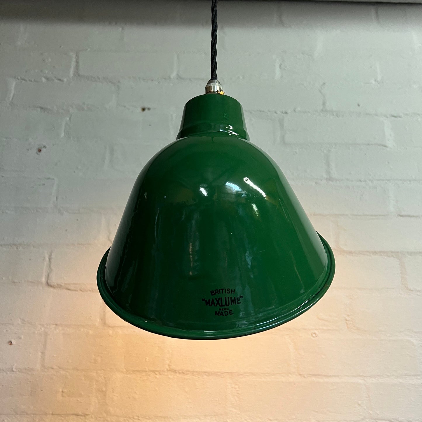 Maxlume 1920s Green Industrial Parabolic Angled Shade Pendant Set Light