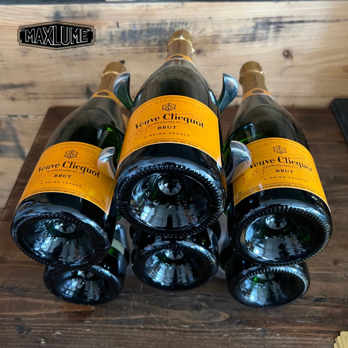 6 Bottle Wine Rack Holder Solid Cast | Wine | Champagne Storage Antique Brass | Polished Aluminium | Matt Black | Black Copper